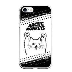 Чехол iPhone 7/8 матовый Arctic Monkeys рок кот на светлом фоне, цвет: 3D-белый