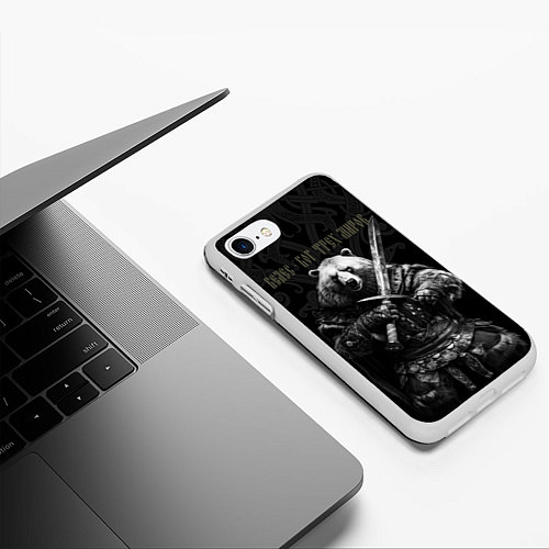 Чехол iPhone 7/8 матовый Велес медведь воин / 3D-Белый – фото 3