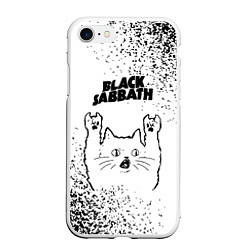 Чехол iPhone 7/8 матовый Black Sabbath рок кот на светлом фоне, цвет: 3D-белый