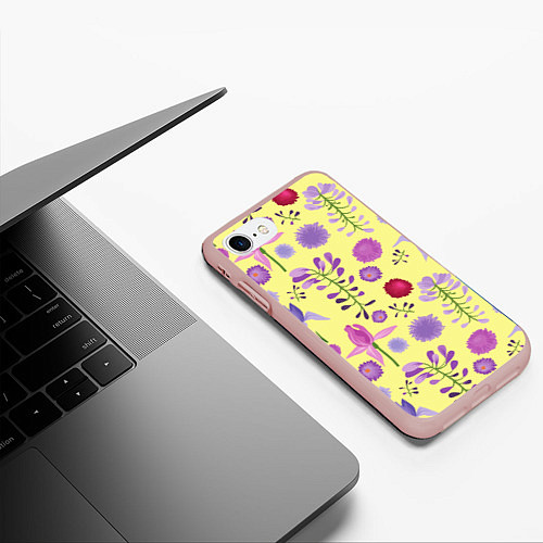 Чехол iPhone 7/8 матовый Фиолетовый цветник / 3D-Светло-розовый – фото 3