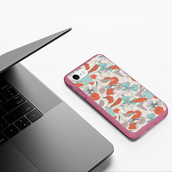 Чехол iPhone 7/8 матовый Птички и маки, цвет: 3D-малиновый — фото 2
