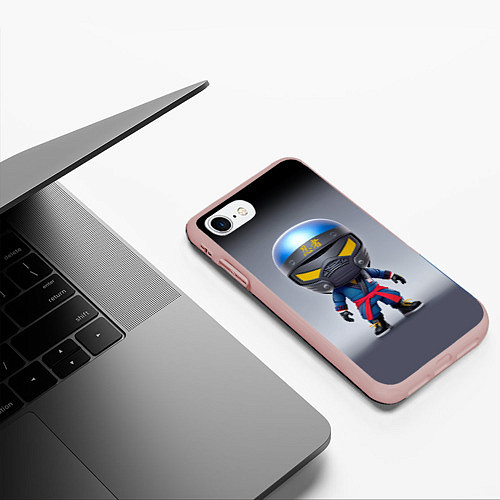 Чехол iPhone 7/8 матовый Кроха-ниндзя - киберпанк - нейросеть / 3D-Светло-розовый – фото 3