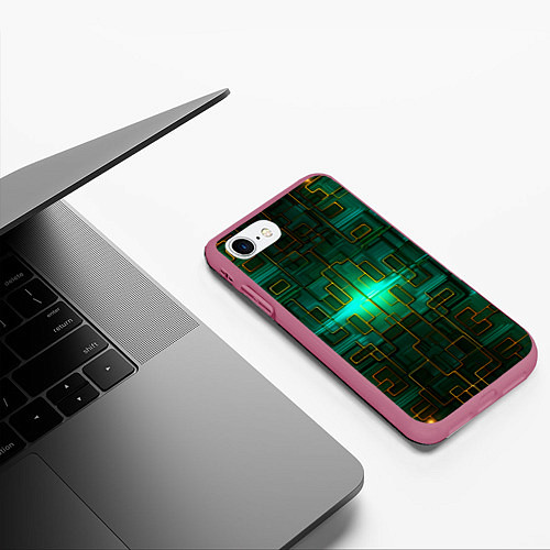 Чехол iPhone 7/8 матовый Тёмно-зелёная электросхема / 3D-Малиновый – фото 3