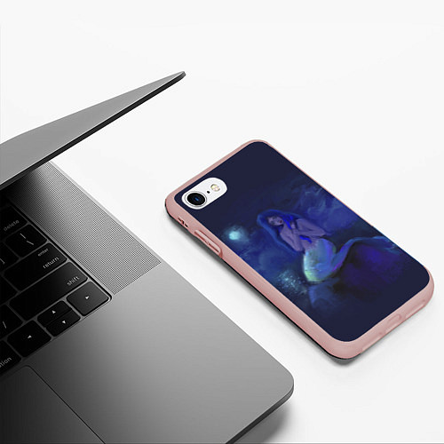 Чехол iPhone 7/8 матовый Русалка и полнолуние / 3D-Светло-розовый – фото 3