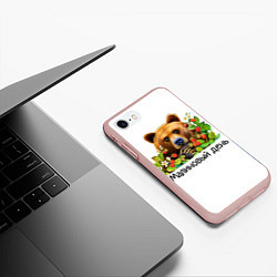 Чехол iPhone 7/8 матовый Медведь Малиновый день, цвет: 3D-светло-розовый — фото 2