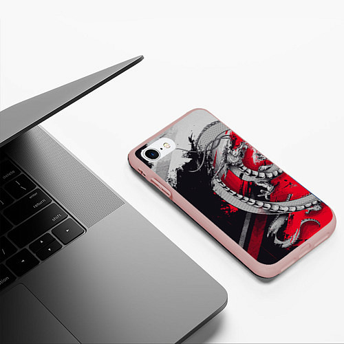 Чехол iPhone 7/8 матовый Dragon - Japan style / 3D-Светло-розовый – фото 3