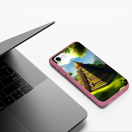 Чехол iPhone 7/8 матовый Пирамида индейцев майя / 3D-Малиновый – фото 3