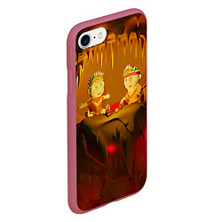 Чехол iPhone 7/8 матовый Два индейца у костра в пещере, цвет: 3D-малиновый — фото 2