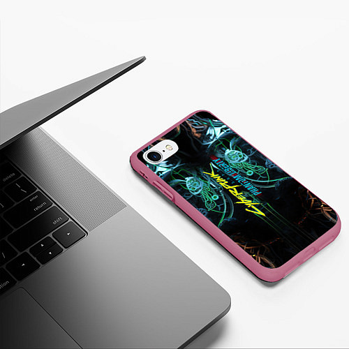 Чехол iPhone 7/8 матовый Киберпанк 2077 призрачная свобода торс киборга с л / 3D-Малиновый – фото 3