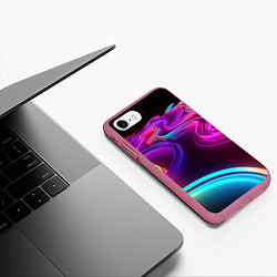 Чехол iPhone 7/8 матовый Неоновые волны, цвет: 3D-малиновый — фото 2