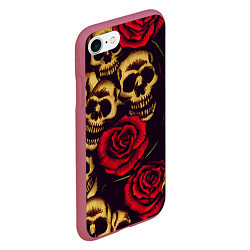 Чехол iPhone 7/8 матовый Цветущие черепа с розой, цвет: 3D-малиновый — фото 2
