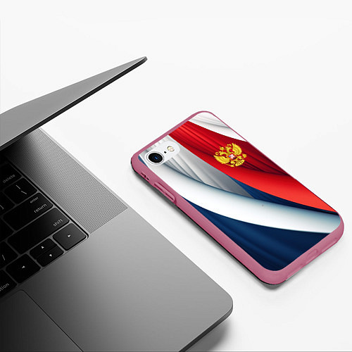 Чехол iPhone 7/8 матовый Герб России абстракция / 3D-Малиновый – фото 3