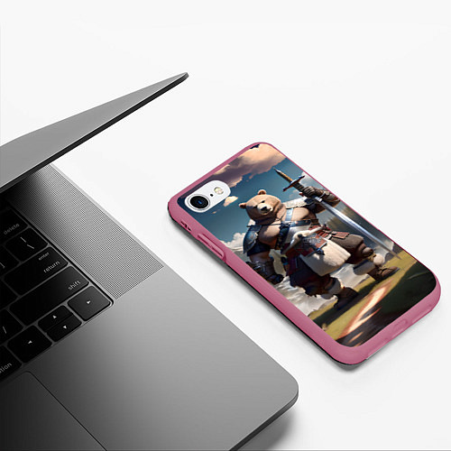Чехол iPhone 7/8 матовый Медведь берсерк с двуручным мечом / 3D-Малиновый – фото 3