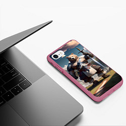 Чехол iPhone 7/8 матовый Медведь берсерк с двуручным мечом, цвет: 3D-малиновый — фото 2