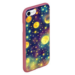 Чехол iPhone 7/8 матовый Космос, Луна и Солнце, цвет: 3D-малиновый — фото 2