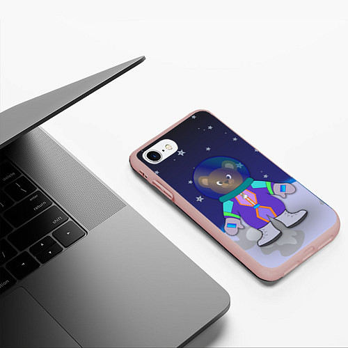Чехол iPhone 7/8 матовый Мишка на Луне / 3D-Светло-розовый – фото 3