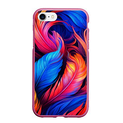 Чехол iPhone 7/8 матовый Экзотические перья, цвет: 3D-малиновый