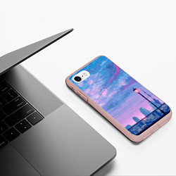 Чехол iPhone 7/8 матовый Город и красочное небо, цвет: 3D-светло-розовый — фото 2
