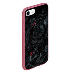 Чехол iPhone 7/8 матовый Dragon and samurai, цвет: 3D-малиновый — фото 2