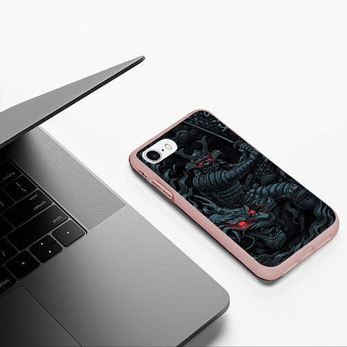 Чехол iPhone 7/8 матовый Samurai and dragon / 3D-Светло-розовый – фото 3