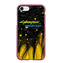 Чехол iPhone 7/8 матовый Cyberpunk 2077 phantom liberty black gold, цвет: 3D-малиновый