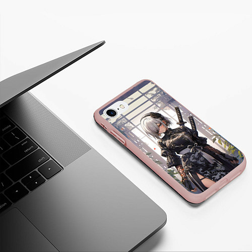 Чехол iPhone 7/8 матовый Nier automata девушка с мечами / 3D-Светло-розовый – фото 3