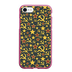Чехол iPhone 7/8 матовый Серп и Молот - СССР, цвет: 3D-малиновый