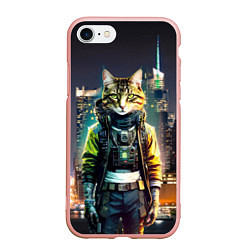 Чехол iPhone 7/8 матовый Cool cat in New York city at night, цвет: 3D-светло-розовый