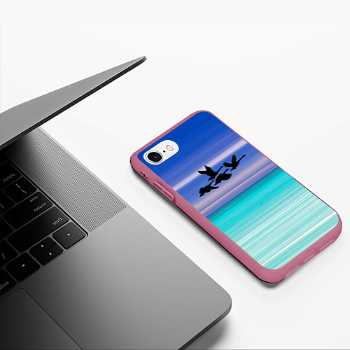Чехол iPhone 7/8 матовый Летят лебеди / 3D-Малиновый – фото 3