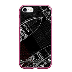 Чехол iPhone 7/8 матовый Чертеж ракеты, цвет: 3D-малиновый