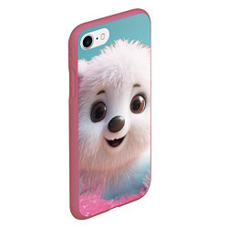 Чехол iPhone 7/8 матовый Белый пушистый медвежонок, цвет: 3D-малиновый — фото 2