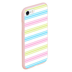 Чехол iPhone 7/8 матовый Розовые и бирюзовые полосы на белом, цвет: 3D-светло-розовый — фото 2