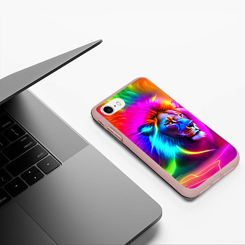 Чехол iPhone 7/8 матовый Неоновый лев в цветовой абстракции / 3D-Светло-розовый – фото 3