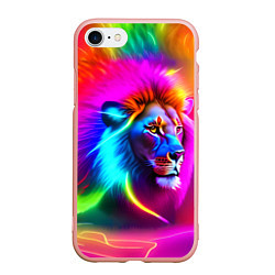 Чехол iPhone 7/8 матовый Неоновый лев в цветовой абстракции, цвет: 3D-светло-розовый