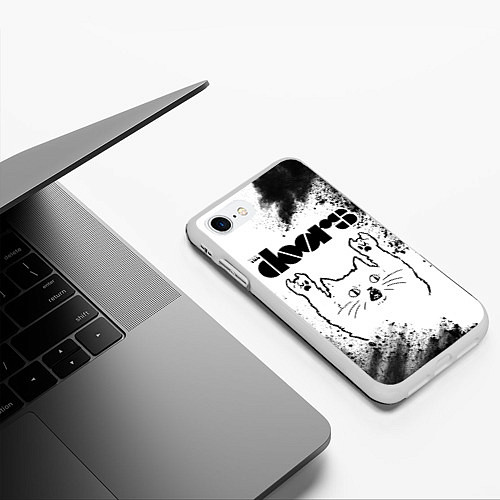 Чехол iPhone 7/8 матовый The Doors рок кот на светлом фоне / 3D-Белый – фото 3