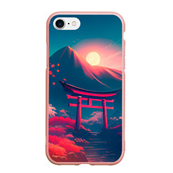 Чехол iPhone 7/8 матовый Японский вечерний пейзаж - тории, цвет: 3D-светло-розовый
