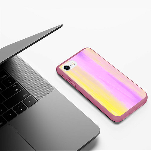 Чехол iPhone 7/8 матовый Акварельный градиент желто- розовый / 3D-Малиновый – фото 3