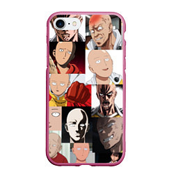 Чехол iPhone 7/8 матовый Saitama - many faces, цвет: 3D-малиновый