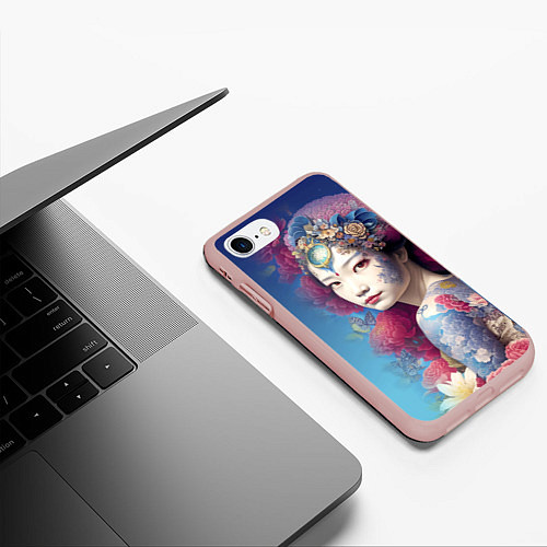 Чехол iPhone 7/8 матовый Japanese girl - irezumi - tattoo - art / 3D-Светло-розовый – фото 3