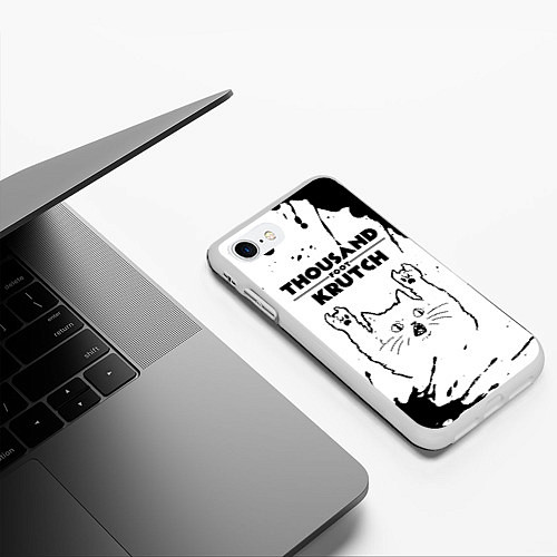 Чехол iPhone 7/8 матовый Thousand Foot Krutch рок кот на светлом фоне / 3D-Белый – фото 3