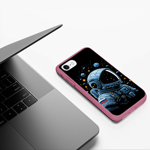 Чехол iPhone 7/8 матовый Русский космонавт / 3D-Малиновый – фото 3