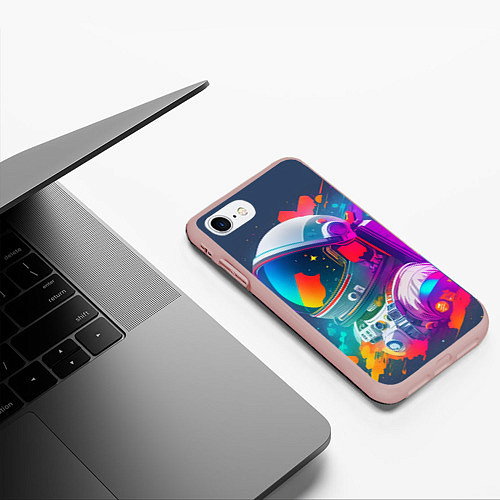 Чехол iPhone 7/8 матовый Космонавт - акварельные мазки / 3D-Светло-розовый – фото 3