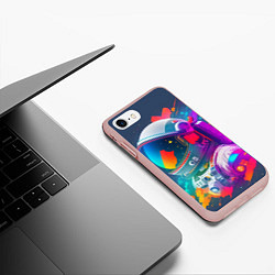 Чехол iPhone 7/8 матовый Космонавт - акварельные мазки, цвет: 3D-светло-розовый — фото 2