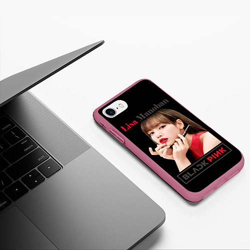 Чехол iPhone 7/8 матовый Blackpink Lisa paints lips / 3D-Малиновый – фото 3