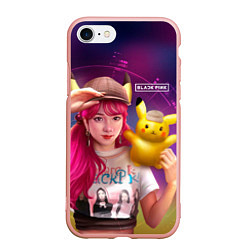 Чехол iPhone 7/8 матовый Jisoo and Pikachu, цвет: 3D-светло-розовый