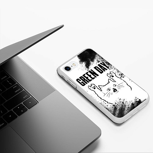 Чехол iPhone 7/8 матовый Green Day рок кот на светлом фоне / 3D-Белый – фото 3