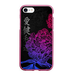 Чехол iPhone 7/8 матовый Neon flowers - japanese art, цвет: 3D-малиновый