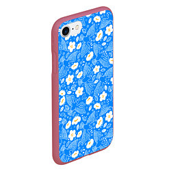 Чехол iPhone 7/8 матовый Белые птицы голуби и цветы яблони на синем фоне не, цвет: 3D-малиновый — фото 2