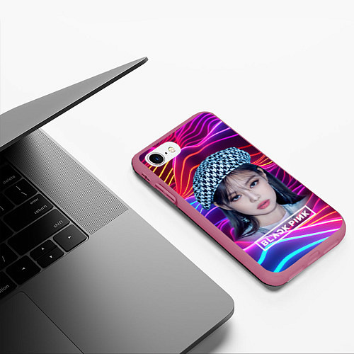 Чехол iPhone 7/8 матовый Jennie neon / 3D-Малиновый – фото 3