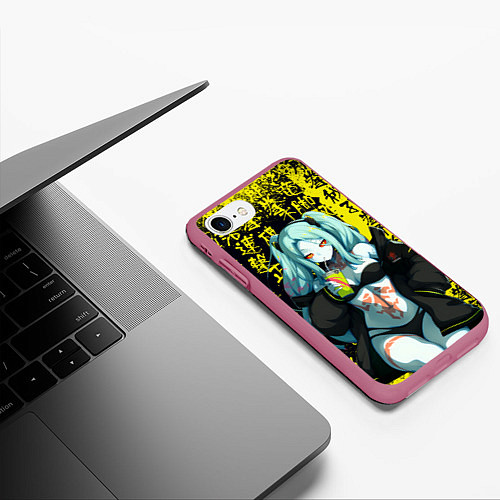 Чехол iPhone 7/8 матовый Ребекка в куртке самурая - Киберпанк / 3D-Малиновый – фото 3